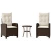 vidaXL 3 Piece Bistro Set with Cushions Brown Poly Rattan