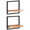 vidaXL Wall Shelf | Set of 2 | Brown, Black | Solid Acacia wood, Steel | Medium