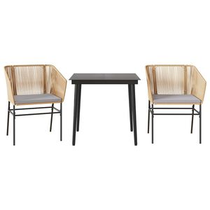 vidaXL 3 Piece Garden Dining Set with Cushions Brown Poly Rattan Glass