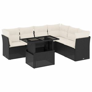 vidaXL 7 Piece Garden Sofa Set with Cushions Black Poly Rattan