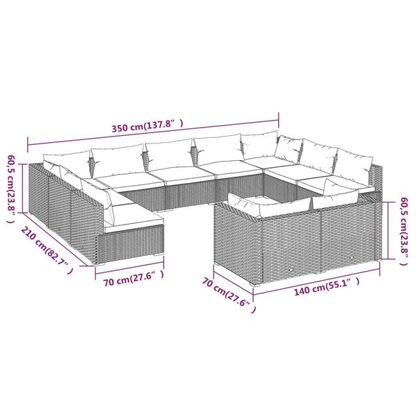 vidaXL 11 Piece Garden Lounge Set with Cushions Brown Poly Rattan