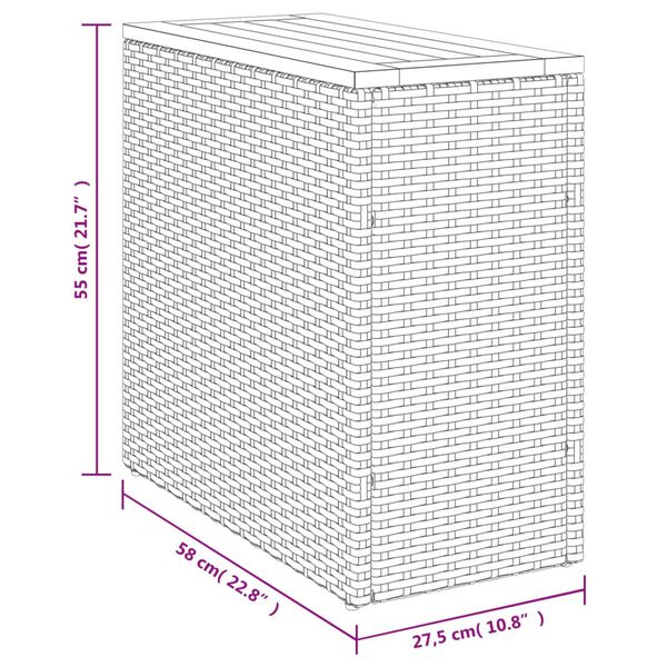 vidaXL Garden Side Table with Wooden Top Beige 58x27.5x55 cm Poly Rattan