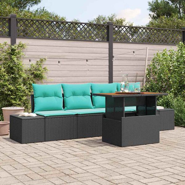 vidaXL Garden Dining Set with Cushion 5 pcs Black and Teal