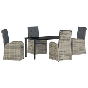 vidaXL Garden Dining Set with Cushion 5 pcs Grey Poly Rattan