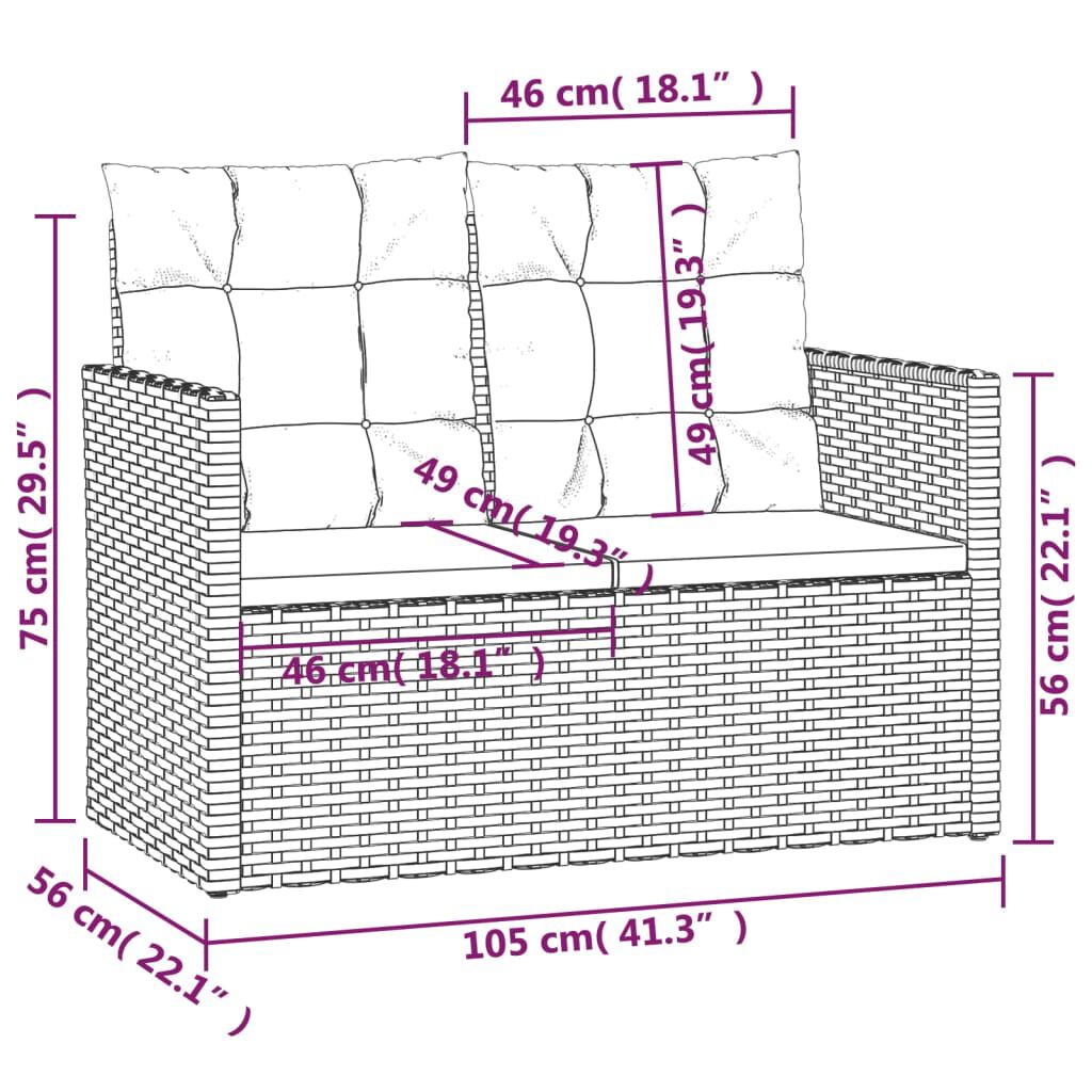 vidaXL Garden Bench with Cushions Black 105 cm Poly Rattan