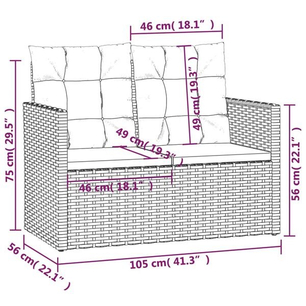 vidaXL Garden Bench with Cushions Black 105 cm Poly Rattan