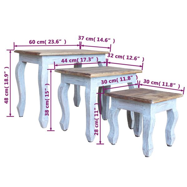 vidaXL Nesting Table Set 3 Pieces Solid Mahogany Wood