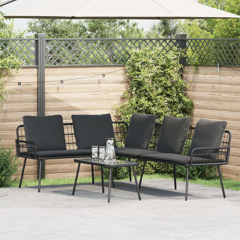 vidaXL 2 Piece Garden Sofa Set with Cushions Black Poly Rattan