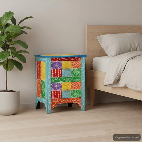 vidaXL Hand Painted bedside Cabinet 40x30x50 cm Solid Mango Wood