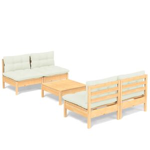 vidaXL 5 Piece Garden Lounge Set with Cream Cushions Pinewood