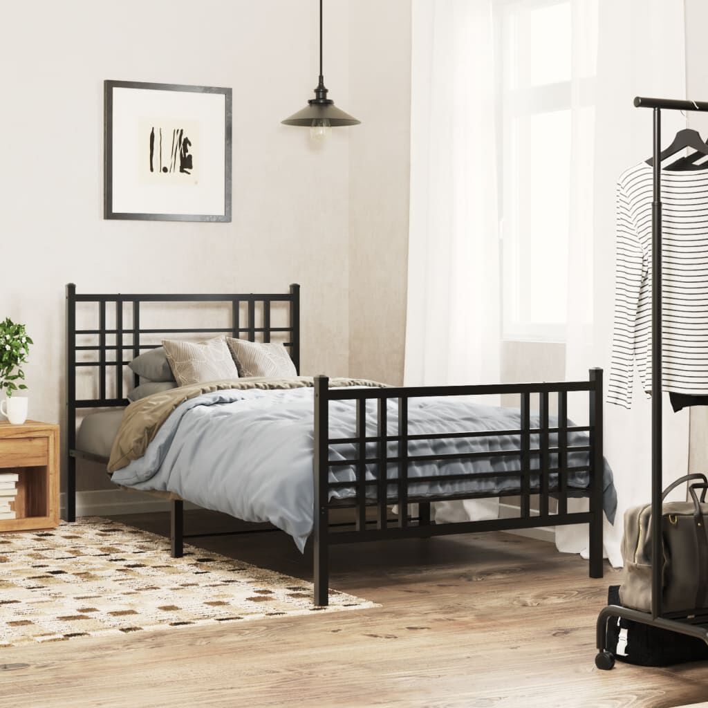 vidaXL Metal Bed Frame without Mattress with Footboard Black 100x200cm