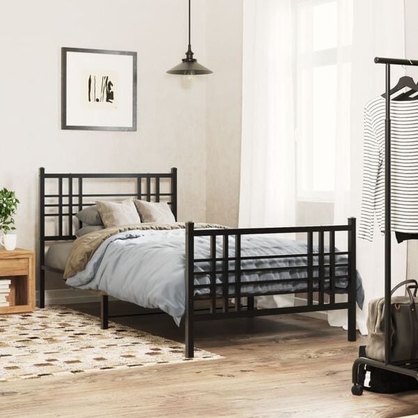 vidaXL Metal Bed Frame without Mattress with Footboard Black 100x200cm