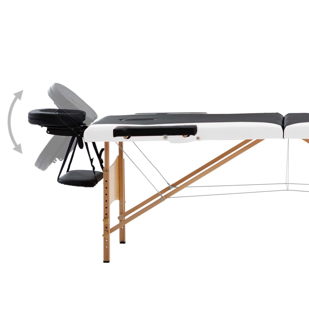 vidaXL Foldable Massage Table 2 Zones Wood Black and White