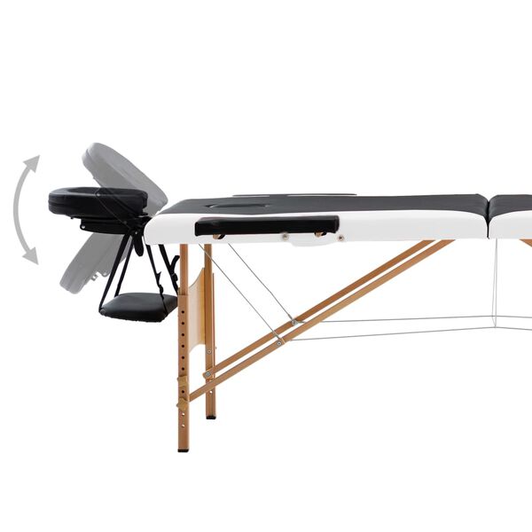 vidaXL Foldable Massage Table 2 Zones Wood Black and White