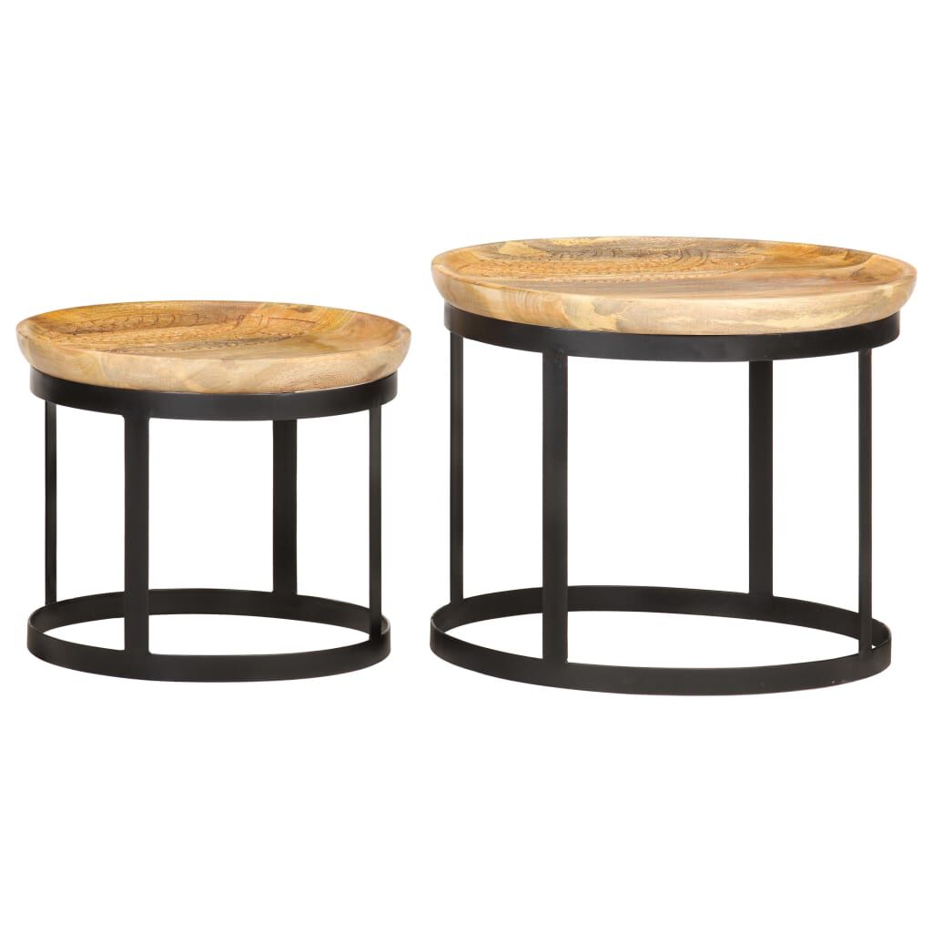 vidaXL Round Side Tables 2 pcs Solid Mango Wood and Steel