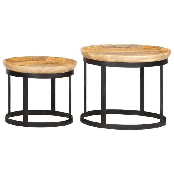 vidaXL Round Side Tables 2 pcs Solid Mango Wood and Steel