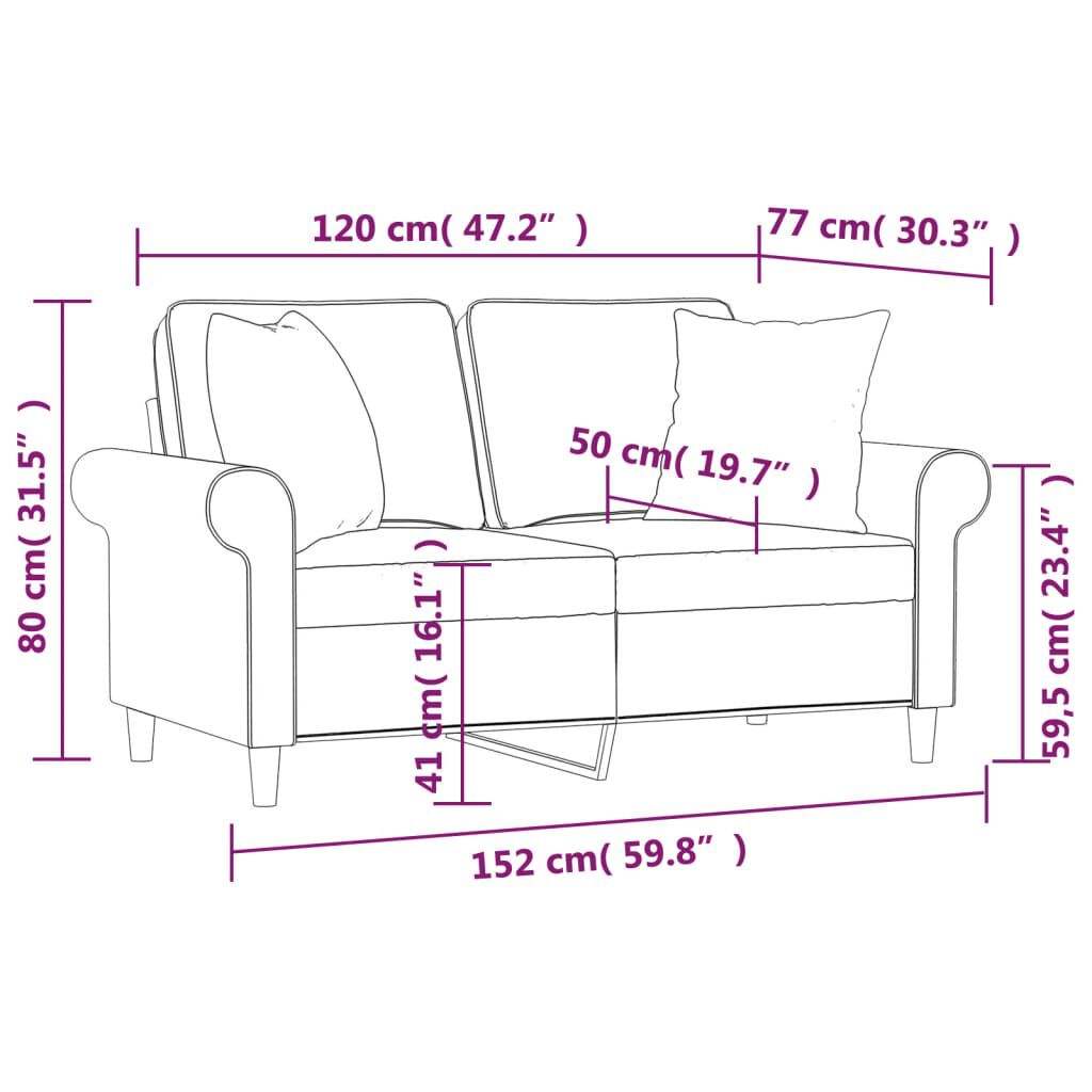 vidaXL 2-Seater Sofa with Pillows&Cushions Dark Grey 120 cm Fabric