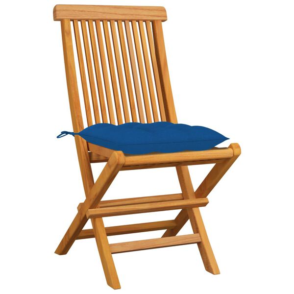 vidaXL Garden Chairs with Blue Cushions 4 pcs Solid Teak Wood