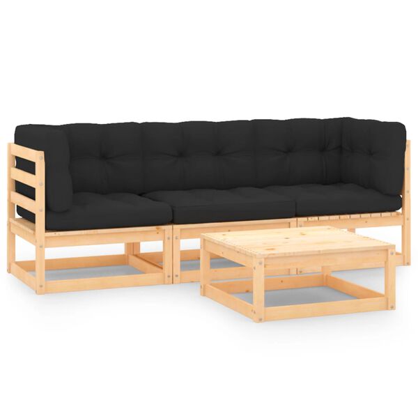 vidaXL 4 Piece Garden Lounge Set with Cushions Solid Pinewood