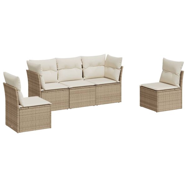 vidaXL 5 Piece Garden Sofa Set with Cushions Beige Poly Rattan