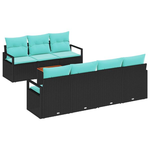 vidaXL 8 Piece Garden Sofa Set with Cushions Black Poly Rattan Acacia