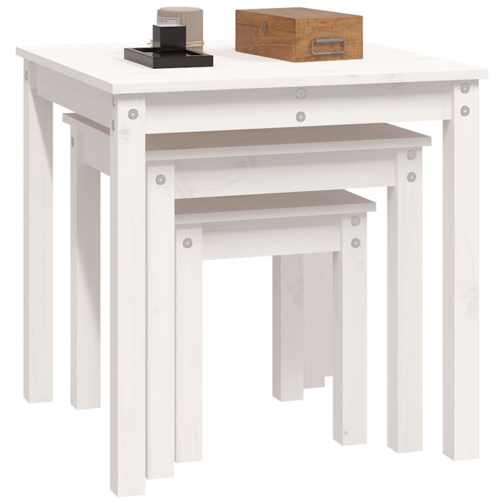 vidaXL Nesting Tables 3 pcs White Solid Wood Pine
