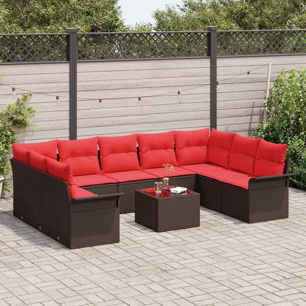 vidaXL Garden Sofa Set with Cushion 10 pcs Brown Poly Rattan