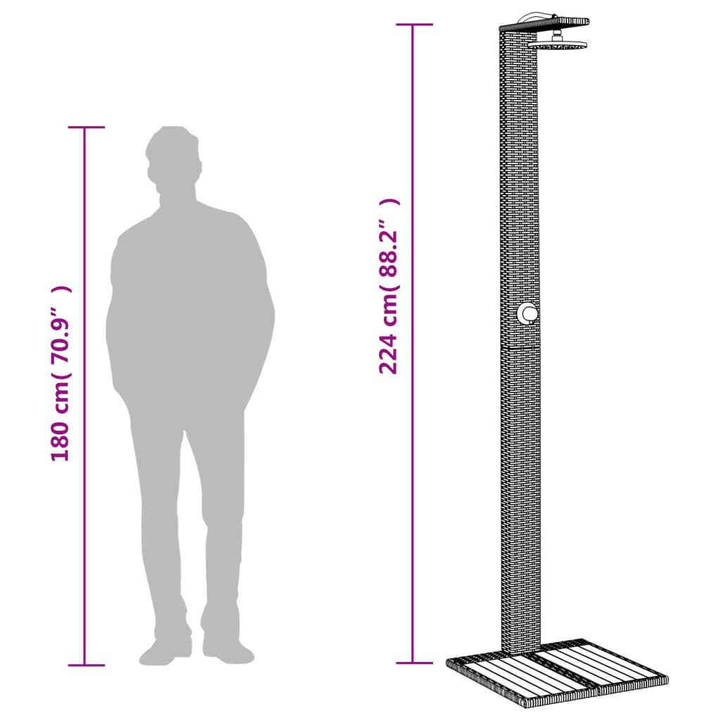 vidaXL Outdoor Shower Grey 50x55x224 cm Poly Rattan and Acacia Wood