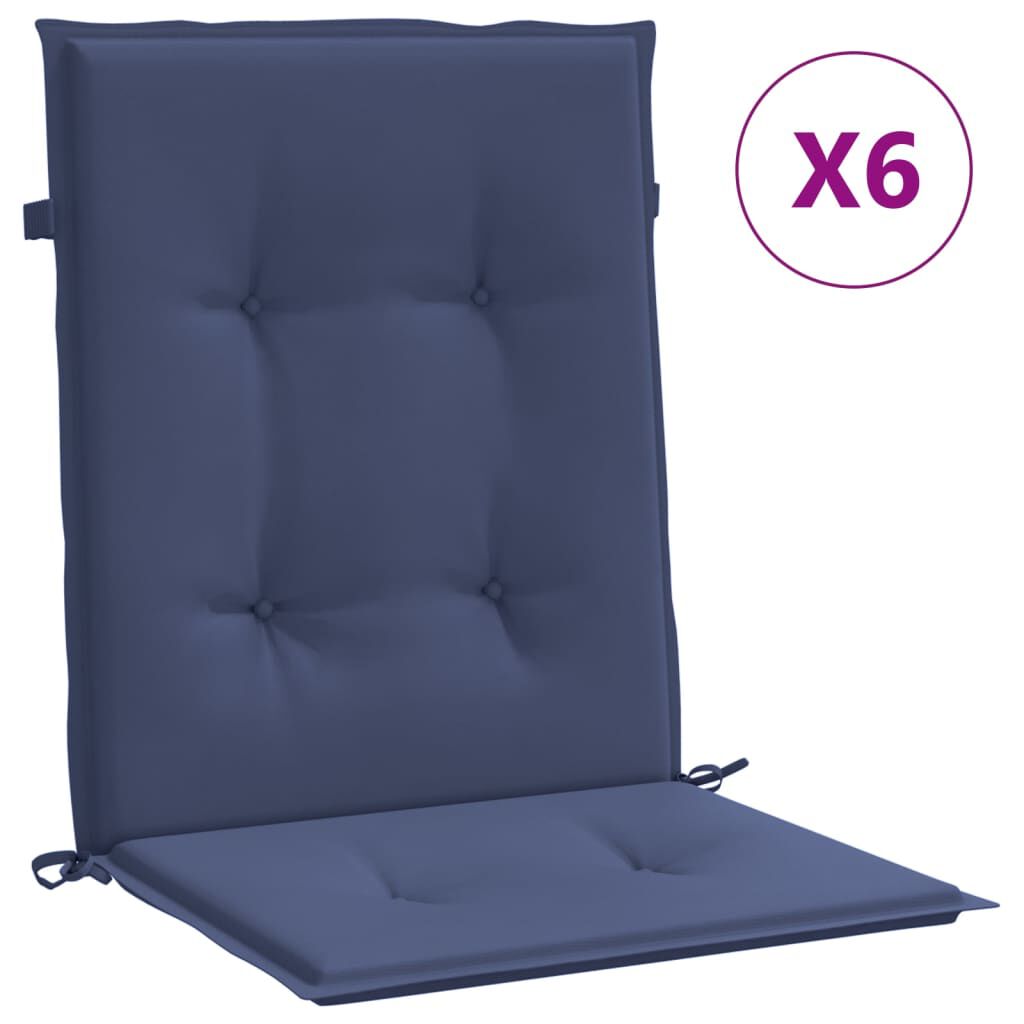 vidaXL Lowback Chair Cushions 6 pcs Navy Blue Fabric
