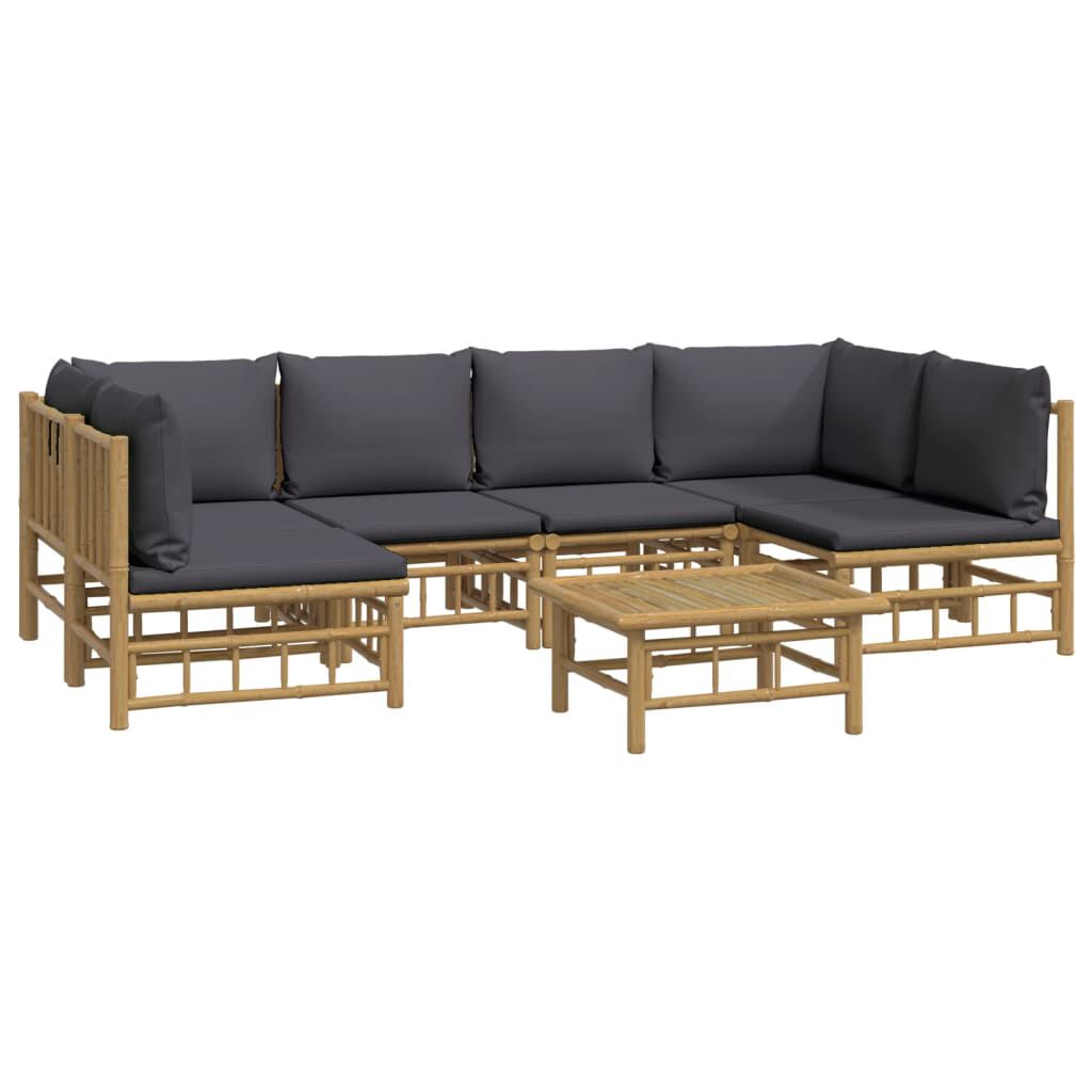 vidaXL 7 Piece Garden Lounge Set with Dark Grey Cushions Bamboo