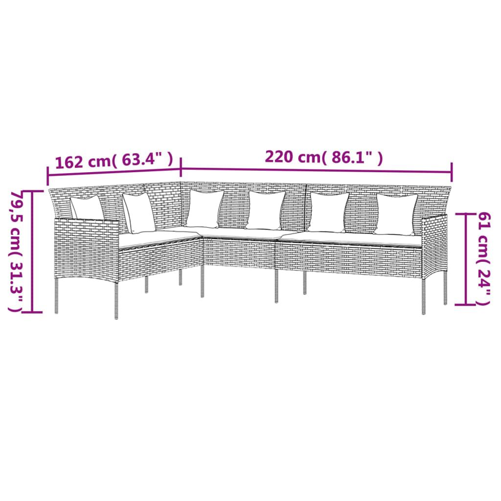 vidaXL L-shaped Garden Sofa with Cushions Grey Poly Rattan