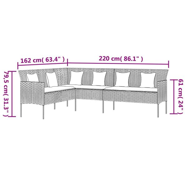 vidaXL L-shaped Garden Sofa with Cushions Grey Poly Rattan
