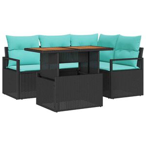 vidaXL Garden Sofa Set with Storage 5 pcs Black Poly rattan