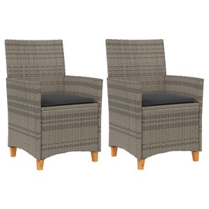 vidaXL Garden Chairs with Cushions 2 pcs Grey Poly Rattan&Solid Wood