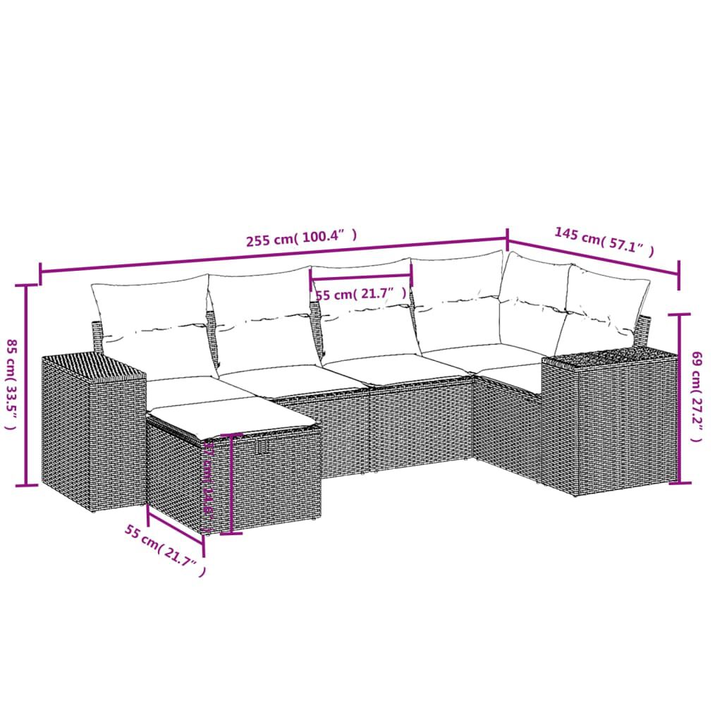 vidaXL 6 Piece Garden Sofa Set with Cushions Brown Poly Rattan