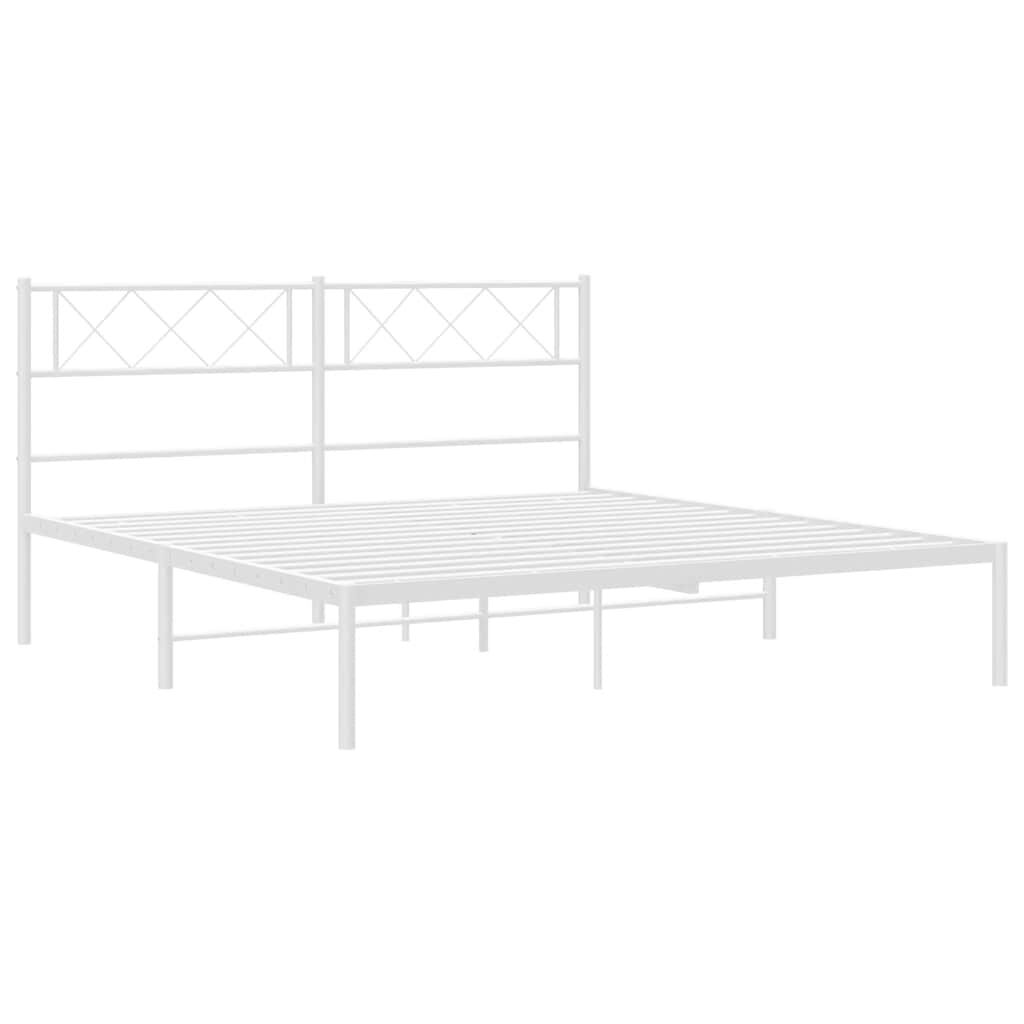 vidaXL Metal Bed Frame without Mattress with Headboard White 150x200cm