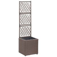 vidaXL Trellis Raised Bed with 1 Pot 30x30x107 cm Poly Rattan Brown