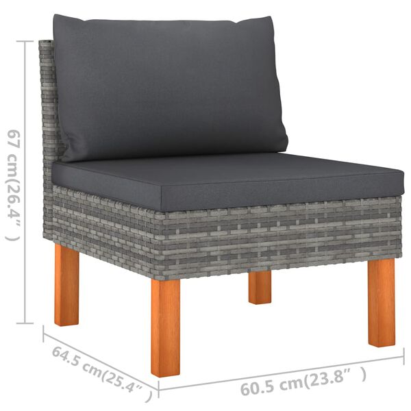 vidaXL 3-Seater Garden Sofa with Cushions Grey Poly Rattan