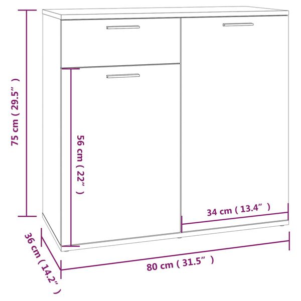 vidaXL Sideboard Grey Sonoma 80x36x75 cm Engineered Wood