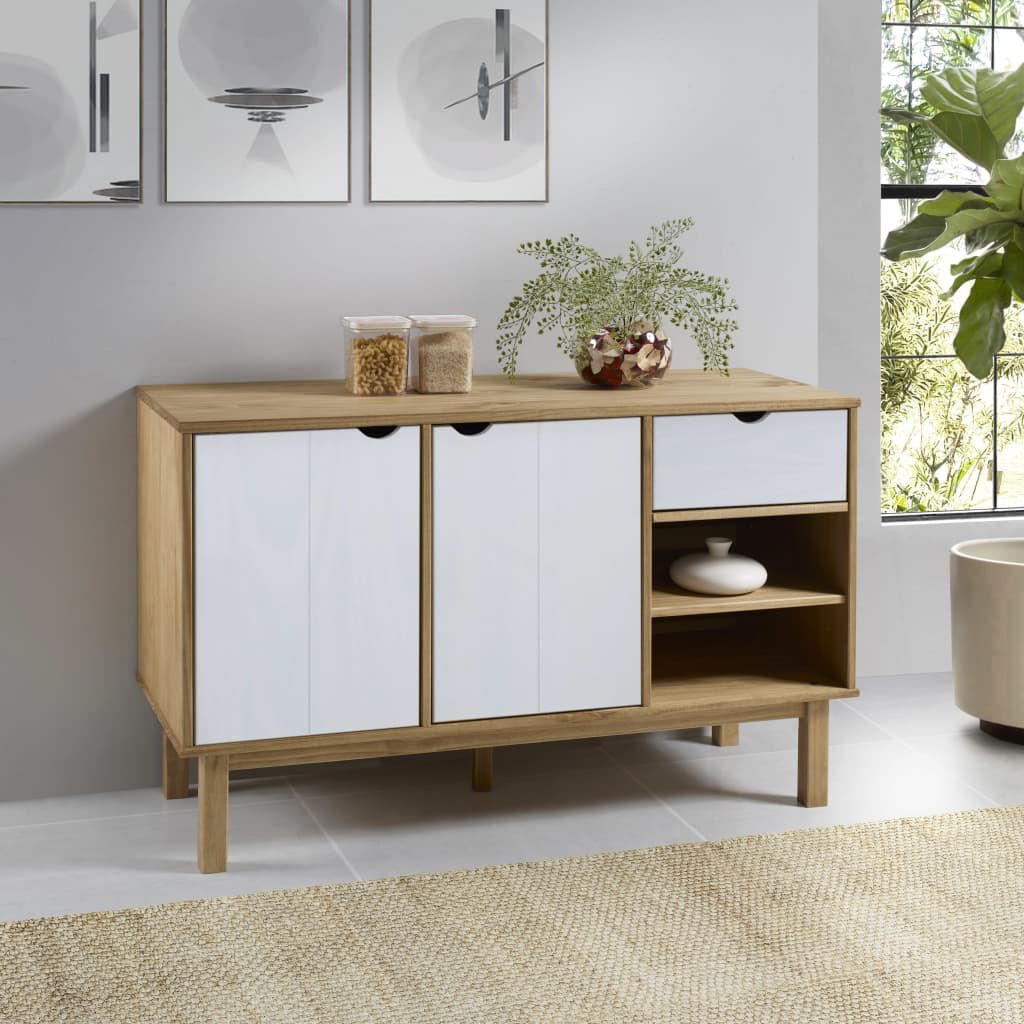 vidaXL Sideboard OTTA Brown and White 114x43x73.5 cm Solid Wood Pine