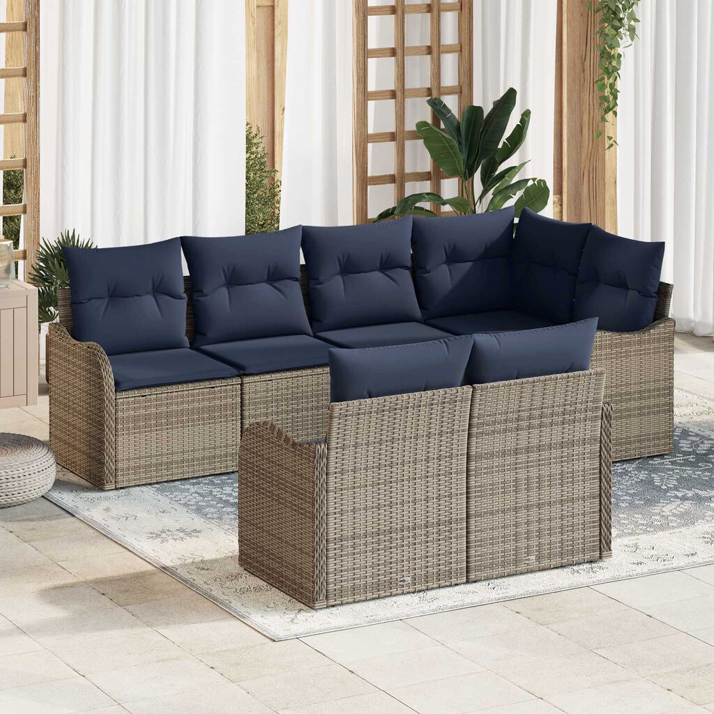 vidaXL 7 Piece Garden Sofa Set with Cushions Grey Poly Rattan