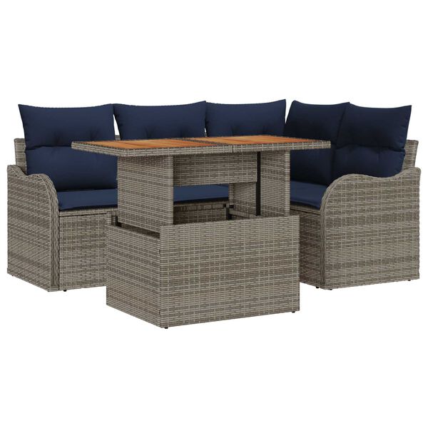 vidaXL 5 Piece Garden Sofa Set with Cushions Grey Poly Rattan Acacia