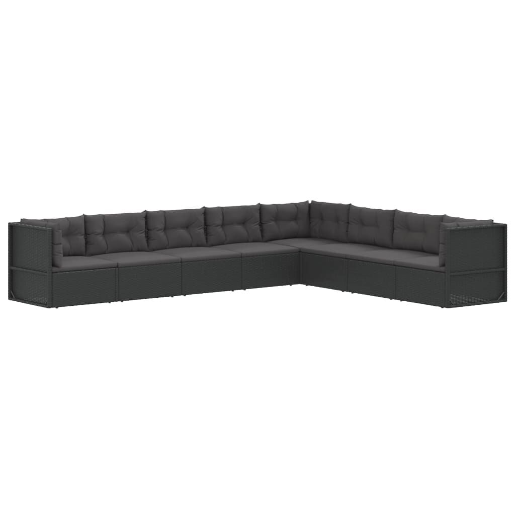 vidaXL 8 Piece Garden Lounge Set with Cushions Black Poly Rattan