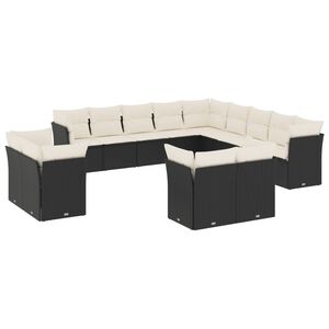 vidaXL 13 Piece Garden Sofa Set with Cushions Black Poly Rattan