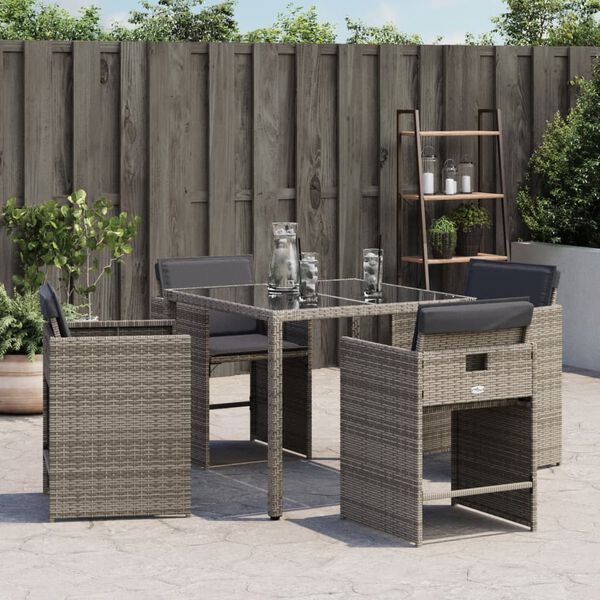 vidaXL Garden Chairs with Cushions 4 pcs Grey Poly Rattan