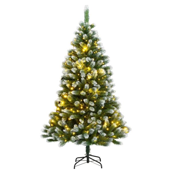 vidaXL Artificial Hinged Christmas Tree 300 LEDs & Flocked Snow 210 cm