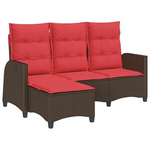 vidaXL Reclining Garden Sofa with Cushions L-shaped Brown Poly Rattan