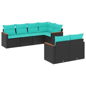 vidaXL 7 Piece Garden Sofa Set with Cushions Black Poly Rattan