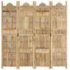 vidaXL Hand carved 4-Panel Room Divider 160x165 cm Solid Mango Wood