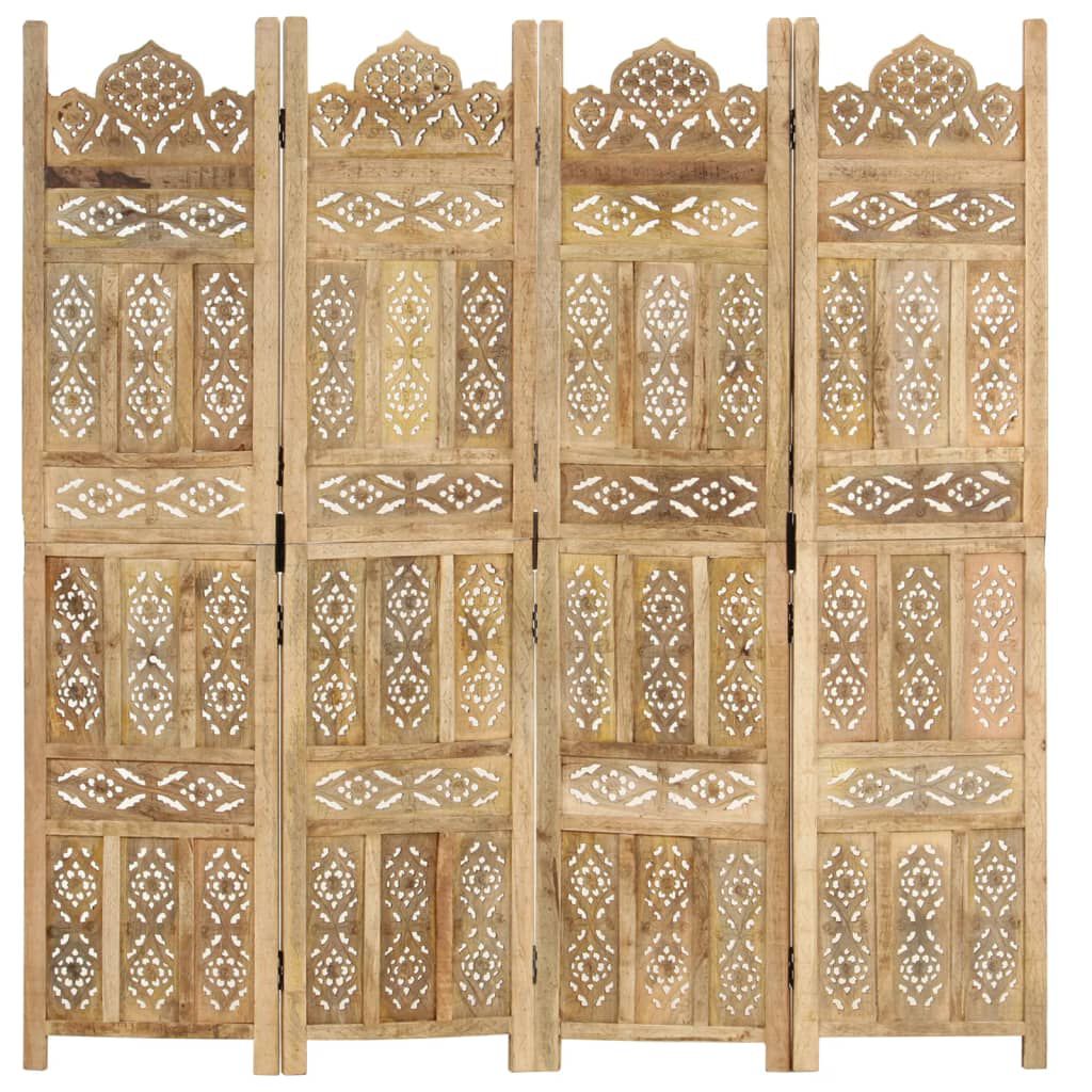 vidaXL Hand carved 4-Panel Room Divider 160x165 cm Solid Mango Wood